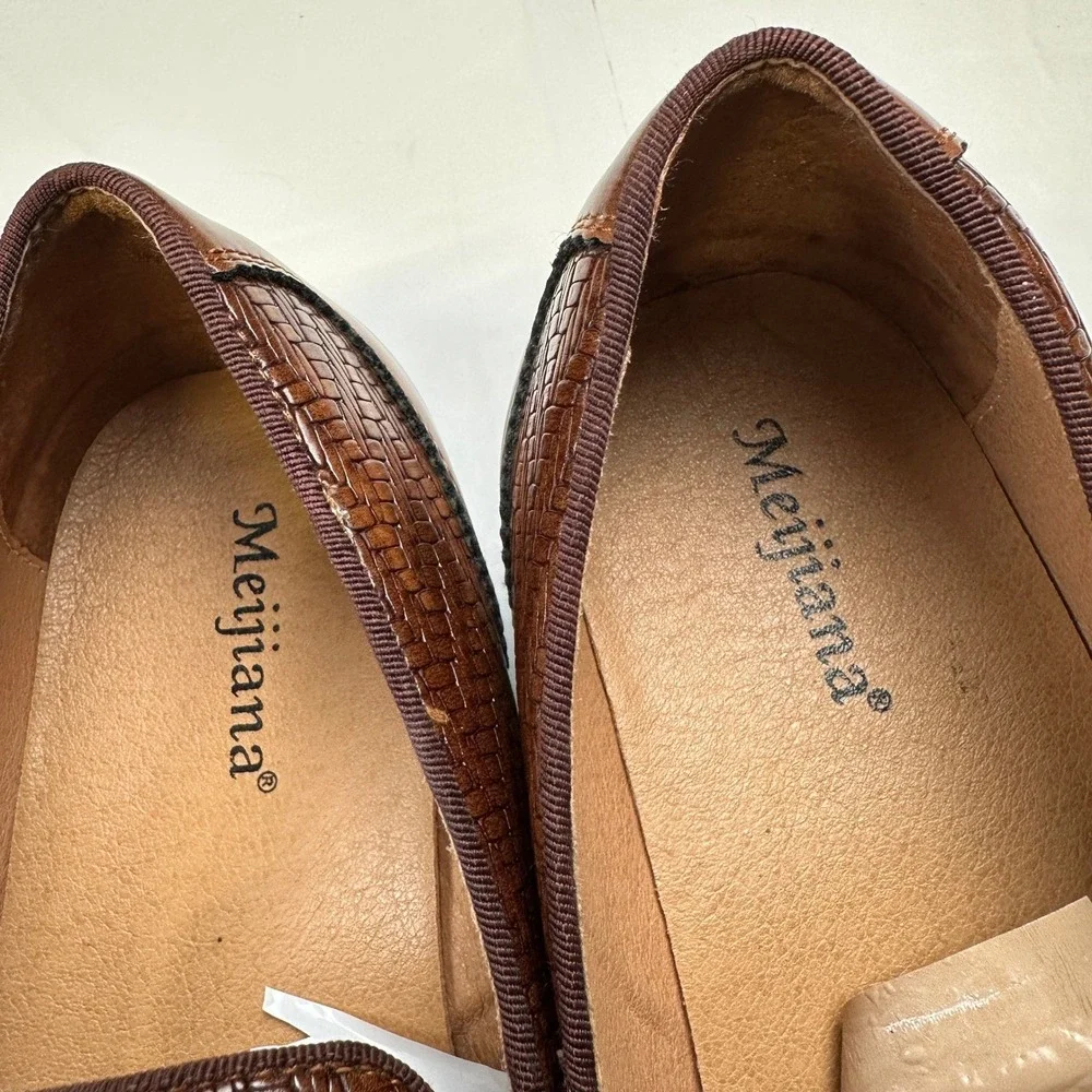Meijiana‎ Lion Head Woven Loafers Men's Size 11 Brown Wingtip Brogue